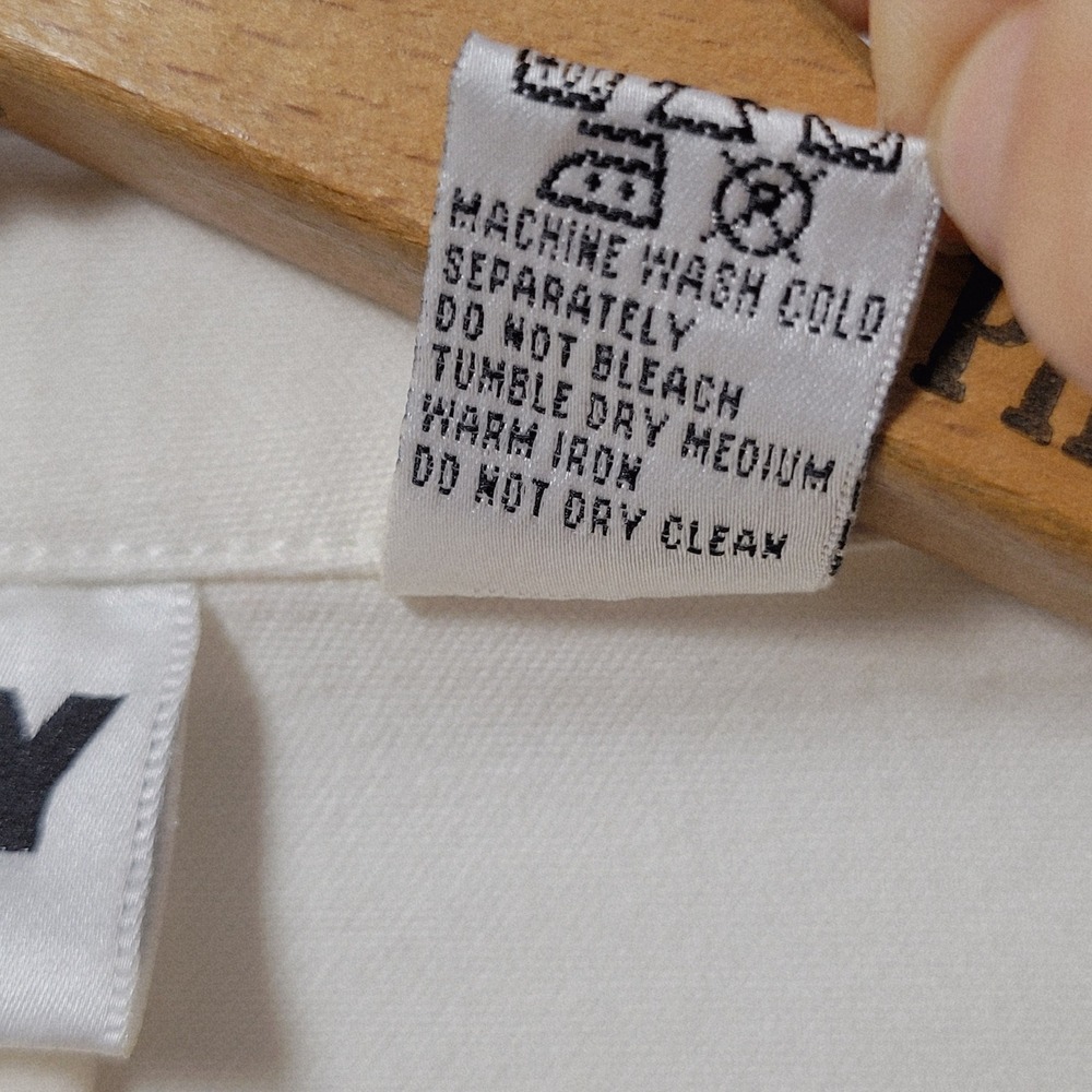 Vtg 90s DKNY Jeans Blazer Small Cream Cotton Longline Sporty Prep Crest - Picture 6 of 12